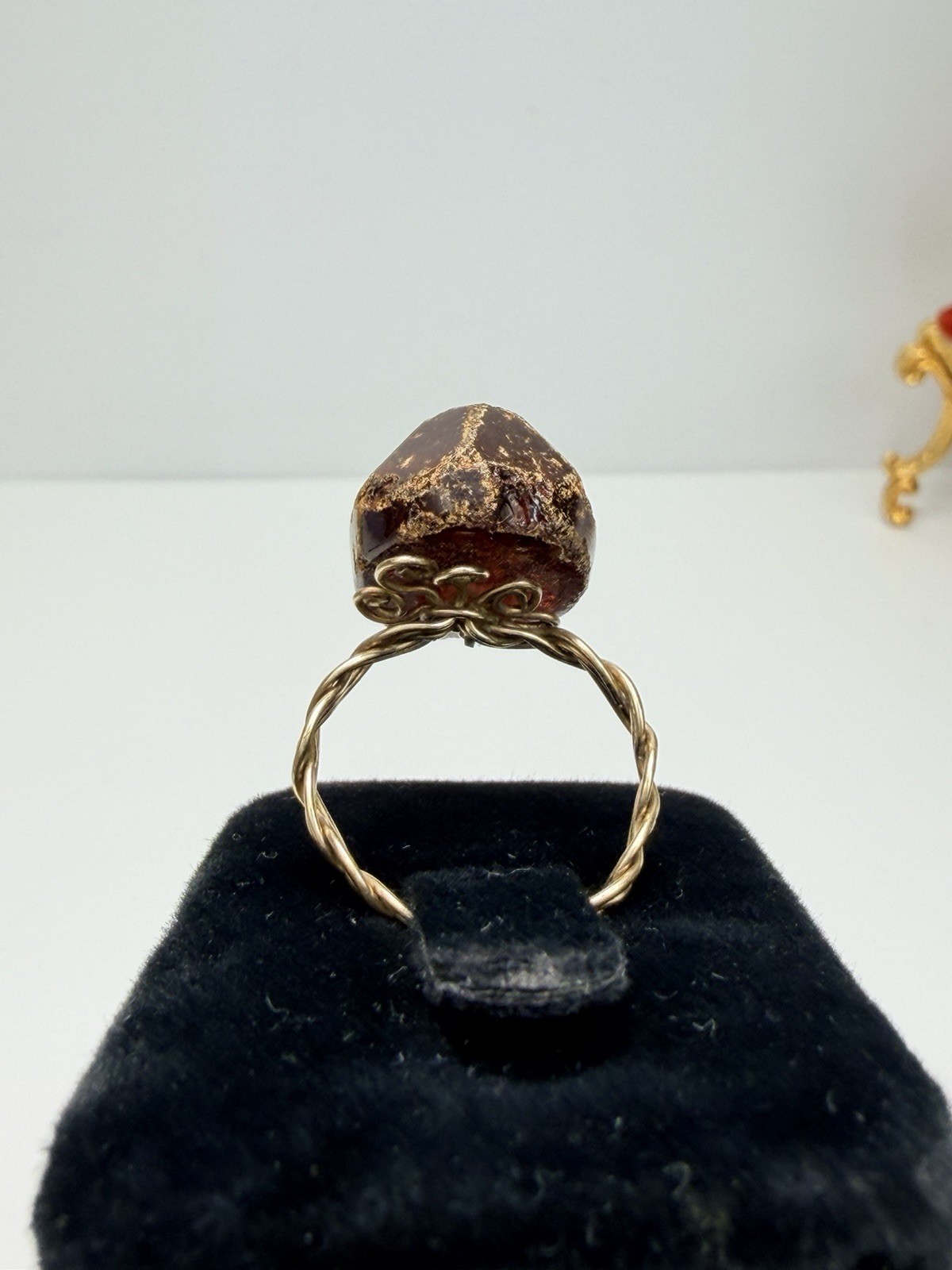 Raw Amber Statement Ring Twisted Wire Setting Vin… - image 5