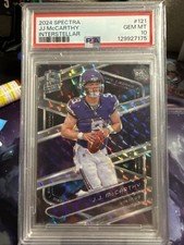 2024 Panini Spectra J.J. MCCARTHY 07/60 Rookie RC Interstel Prizm SP #121 PSA 10