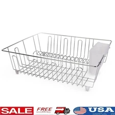 Rust Resistant Steel Dish Rack Large Dish Drainer Cutlery Cup Kitchen Organizer