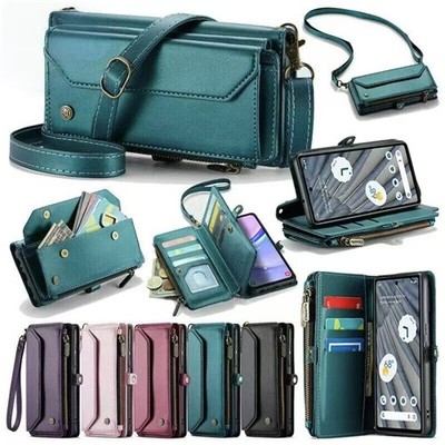 Zip Wallet Case für Google Pixel 11 10 Pro XL 9A 8 Crossbody Strap Leder Flip