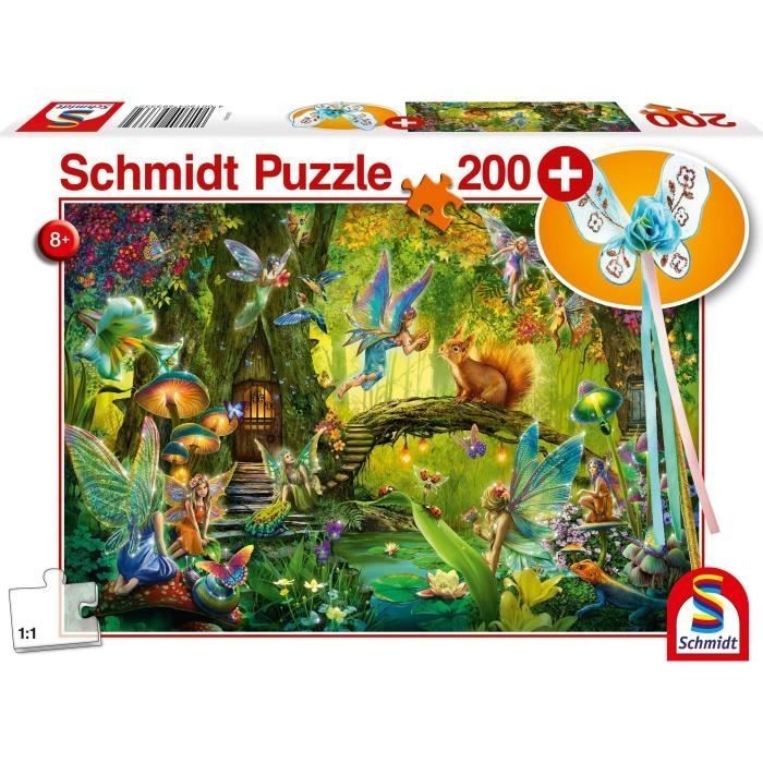 Puzzle Fées dans la forêt Schmidt 200 pièces en carton avec baguette de magicien