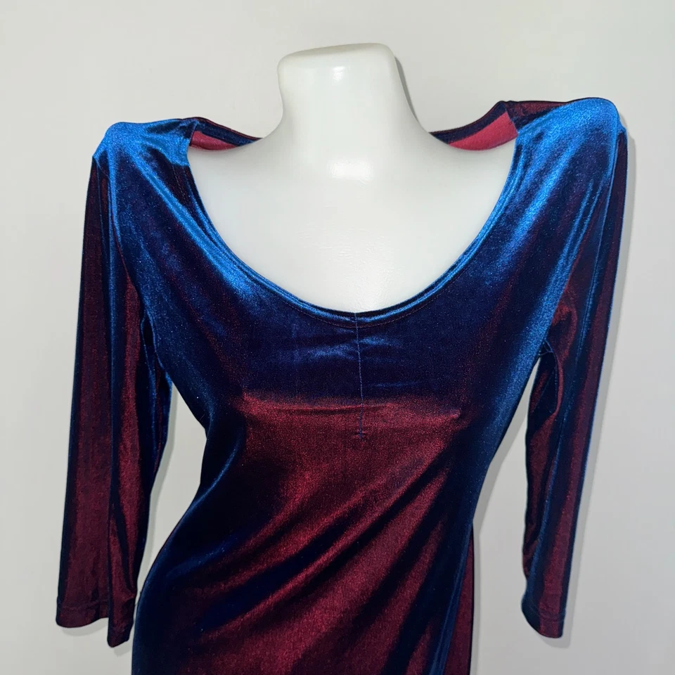 Mini Vestido ceñido al cuerpo ALL THAT JAZZ Rojo Azul IRIDISCENTE Elastizado TERCIOPELO De Colección Años 90 M Foto 4 de 4