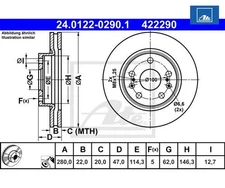 2pcs Brake Disc ATE 24.0122-0290.1 for Suzuki SX4 S-Cross