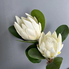 2 PCS White 20 Inch Artificial King Protea Tropical Flowers Floral Bouquet