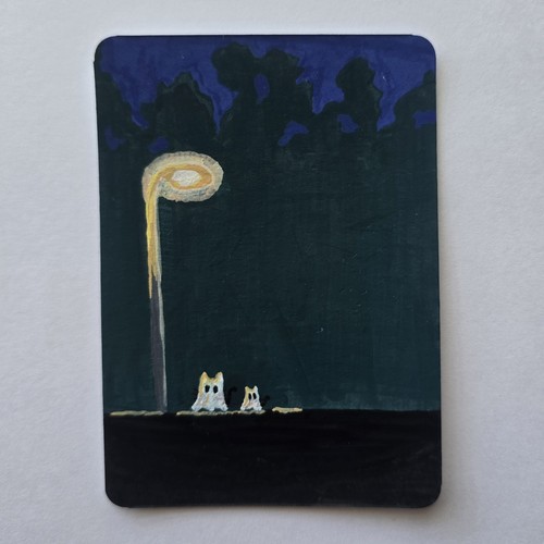 "Scaredy Cats" ACEO - Original Handpainted Art (2.5 X 3.5 INCHES) gellaxxi.aceo