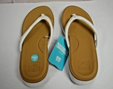 Womens Reef Cushion Cloud white tan Flip Flops Thong Sandal Sz 10 Brand new