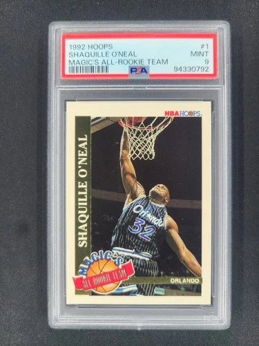 1992 NBA Hoops Shaquille O'Neal 1 Magic's All Rookie Team PSA Mint 9 Shaq RC