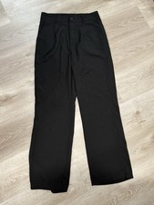 Black Women's Polyester Dress Pants Straight Leg Flat Front Button Zip Solid