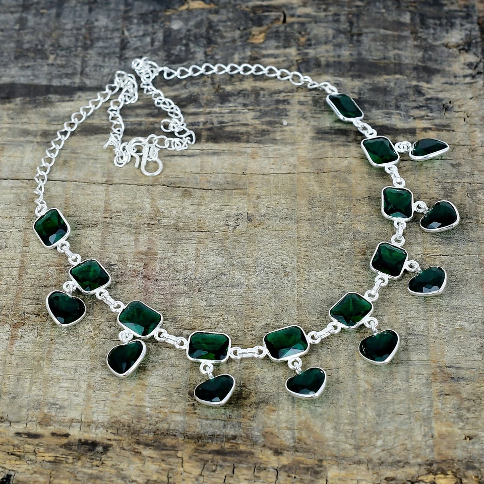 Unique Green Tourmaline Gemstone 925 Sterling Silver Handmade Jewelry Necklace - Image 2 of 4
