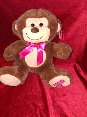 2018 Walgreens Hug Me Monkey Plush - Brown Sitting Jungle Animal with Pink Bow