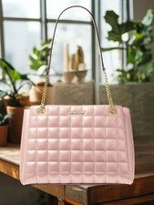 Michael Kors Soho Women Medium PU Blend Quilted Shoulder Tote Bag Powder Blush