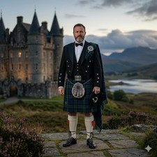 11 Piece Traditional Scottish Men's Kilt Outfit - Black Watch 30 Tartans