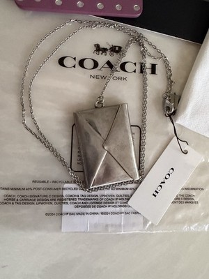 NWT COACH RUNWAY SILVER ENVELOPE PENDANT NECKLACE CFA56 | eBay
