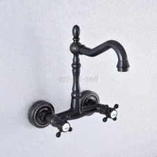 Oil Rubbed Bronze Kitchen Sink Faucet Dual Handle Mixer Tap Wall Mounted asf744