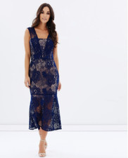 Cooper Street Women Dress Formal Cocktail Pencil Midi Blue Lace AU 10 US6 EU40 S