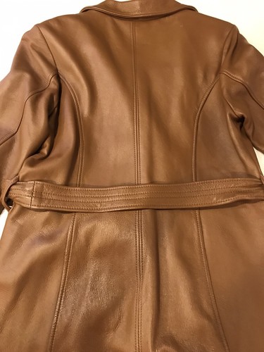 Vintage Mid Western Sport Togs Deer Skin Leather Brown Women's Trench Coat sz 36 - Picture 14 of 22