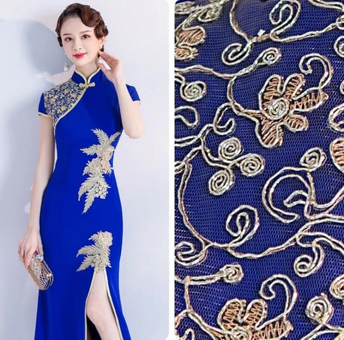 Hochgeschlitztes chinesisches Qipao-Damenkleid Cheongsam Stickerei Abschlussball Abend Party - Bild 8 von 17