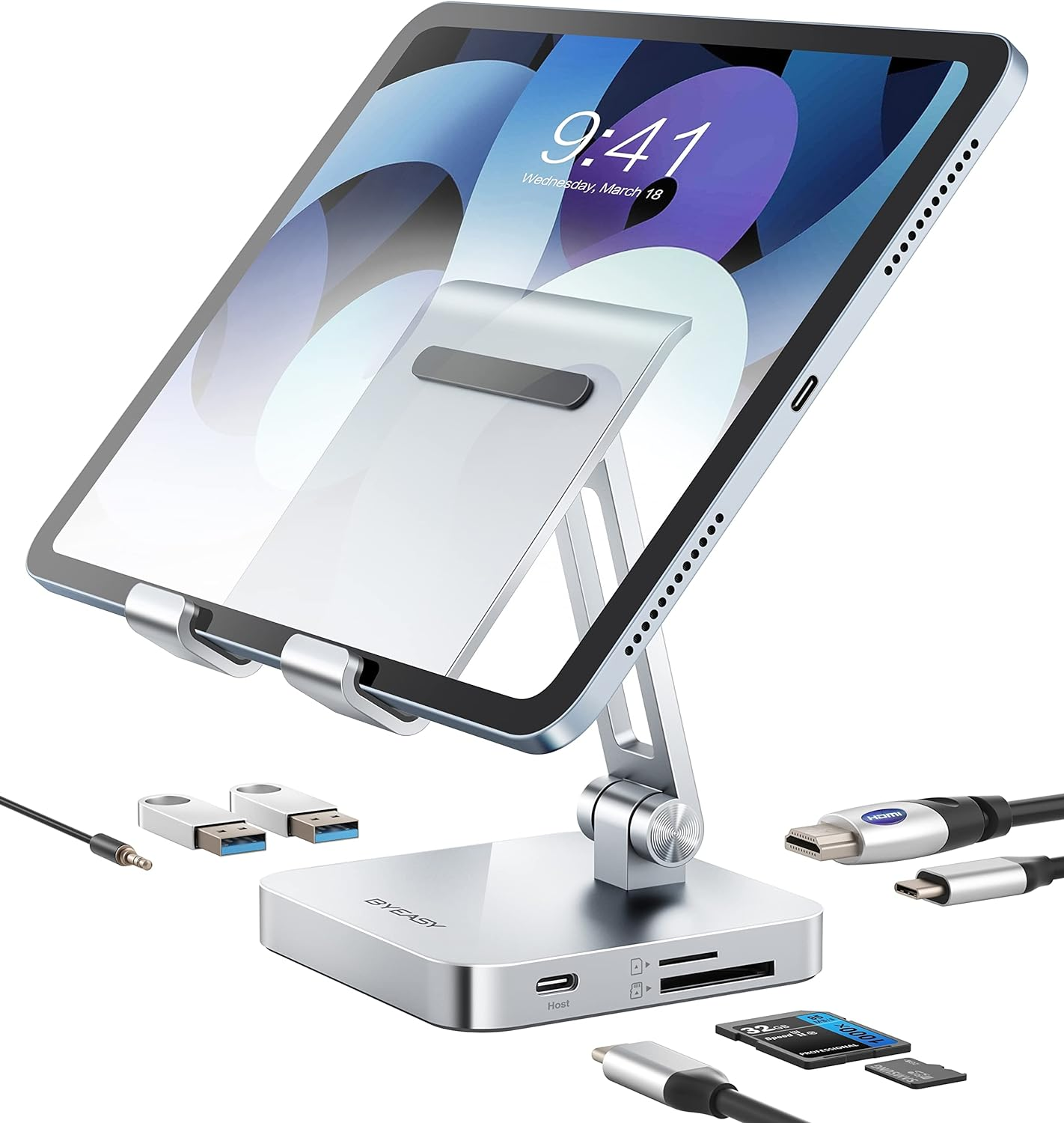 Ipad Pro USB C Hub with Stand, 7 in 1 USB-C Docking Station with 4K 30HZ HDMI-image