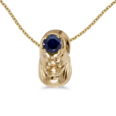 10k Gelbgold runder Saphir Baby Bootie Anhänger mit 16'' Kette