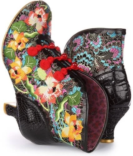 IRREGULAR CHOICE Lotus Eater en Negro Flor Tobillo Tacones Medios Talla UK 3-8 - Imagen 4 de 4