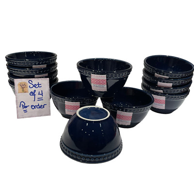 4 (or8, 12 ) Fapor Portugal Bowls Delmar Dots Soup Cereal 5 3/4  Navy Blue set