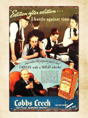 wall decals 1937 Ad Cobbs Creek Blended Whisky Mild Working Drink metal tin sign