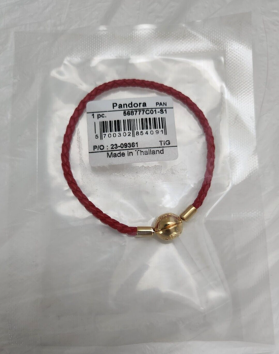 アクセサリー PANDORA Pandora Moments Red Woven Leather 14k Gold-Plated Bracelet