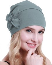 Cotton Chemo Turbans Headwear Beanie Hat Cap One Size, Light Blue Grey