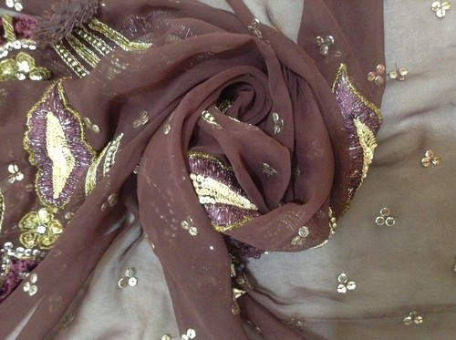 Om Vintage Dupatta Georgette Sequins Work Brown Scarves Stole Veil Hijab AD-1341 - Picture 12 of 12