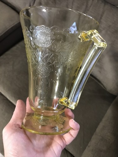 Vintage Hazel Atlas Yellow Depression Glass Florentine No 2 Pitcher 7.5" 28 oz - Picture 9 of 11
