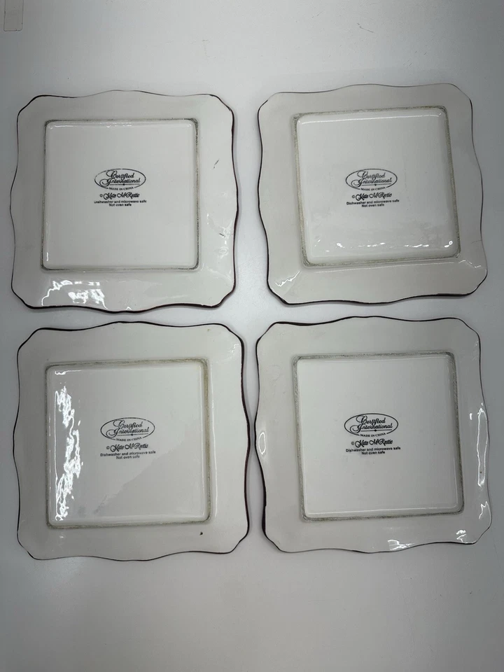 Juego de 4 platos cuadrados de ensalada de café francés Kate McRostie International certificado Foto 2 de 4