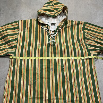 VTG 90s Cross Colours Striped Lace up Hooded T Shirt Adult OSFA