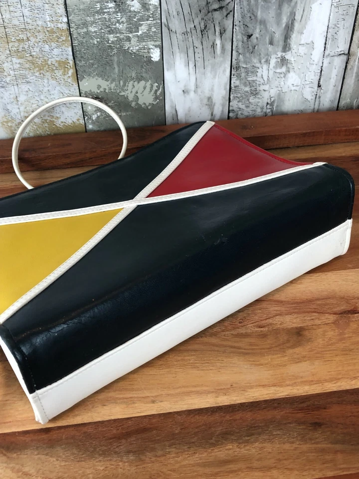 Bolso de mano vintage clutch de hombro 1960 rojo blanco amarillo azul Foto 3 de 4
