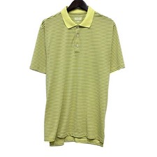 Straight Down Men's Golf Polo Shirt Yellow Striped 100 Polyester Size Large euc