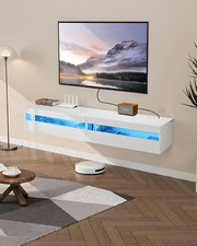 Modern 71" Floating TV Stand with LED Lights Storage, White Entertainment Cent