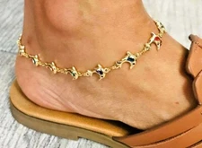 14K GOLD PLATED MULTICOLOR DOLPHIN CZ ANKLET 10"/TOBILLERA DELFINES 10" -ANK1046