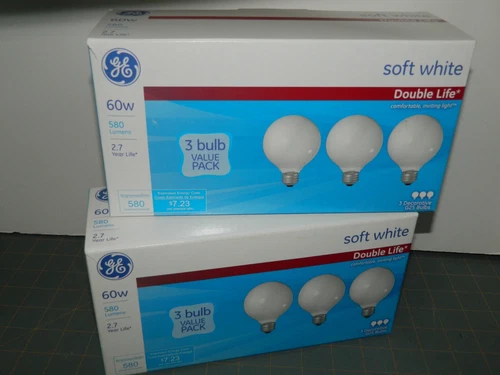 SIX GE Vanity Lightbulbs G25 Globe Soft White Double Life NEW OLD STOCK FREESHIP