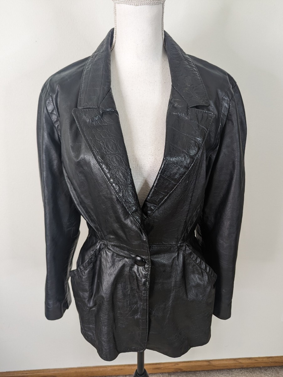 Vintage 80s Bomber Black Leather Jacket Sinched Waist Vintage 80s Bomber Black Leather Jacket Sinched Waist