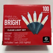 100 Lights Make the Season BRIGHT Clear String Christmas Lights 20 Feet Each