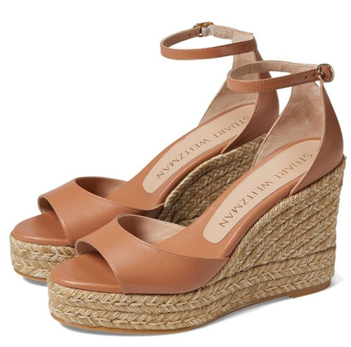 Stuart Weitzman Espadrilles Nudistcurve Wedge Women Sandal Tan Leather Shoes 9 B