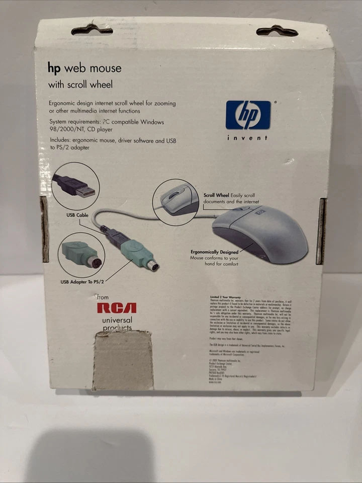 Vintage 2001 HP Web Mouse with Scroll Wheel Model H7003 NEW Sealed - Image 2 of 4