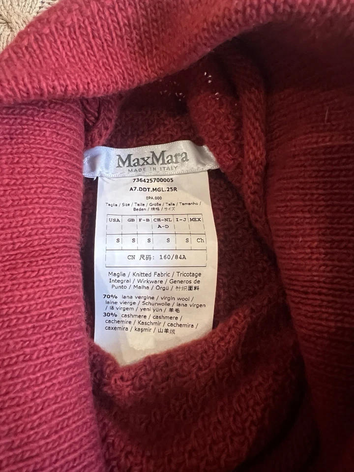 Max Mara Women's Red Knitted Jumper From Wool And Cashmere 3/4 Sleeves, Small - Image 3 of 4