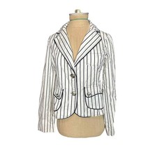 White with Black Pinstripes Silver Buttons Blazer Size Medium
