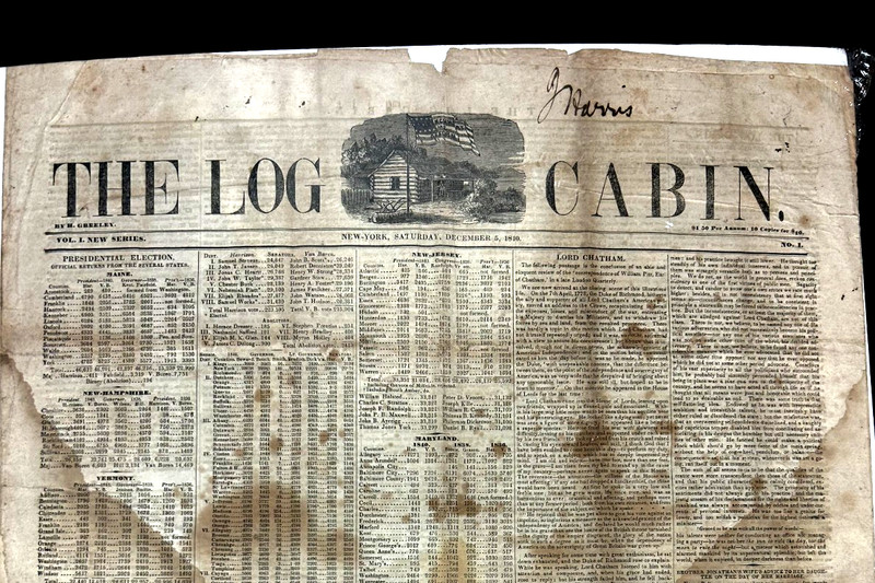 1840 Horace Grealey Vol. 1, No. 1 The Log Cabin Newspaper