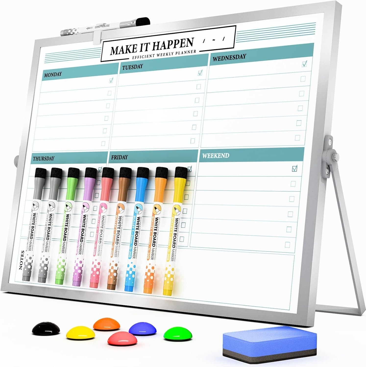 Marsrock Dry Erase A3 White Board with Stand,Double-Sided Weekly Whiteboard 40x
