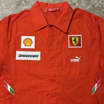 Puma Ferrari Shirt Mens XL Red F1 Sponsors Vodafone Shell Bridgestone Button