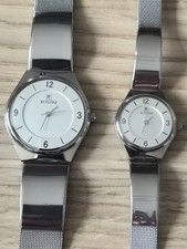 Rostini His & Hers Watch Set Stainless Steel Mesh New Batteries Cleaned  Working