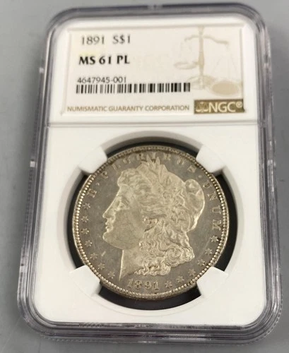 1891 P US Morgan Silver $1 NGC MS61 PL prooflike Scarce L24237