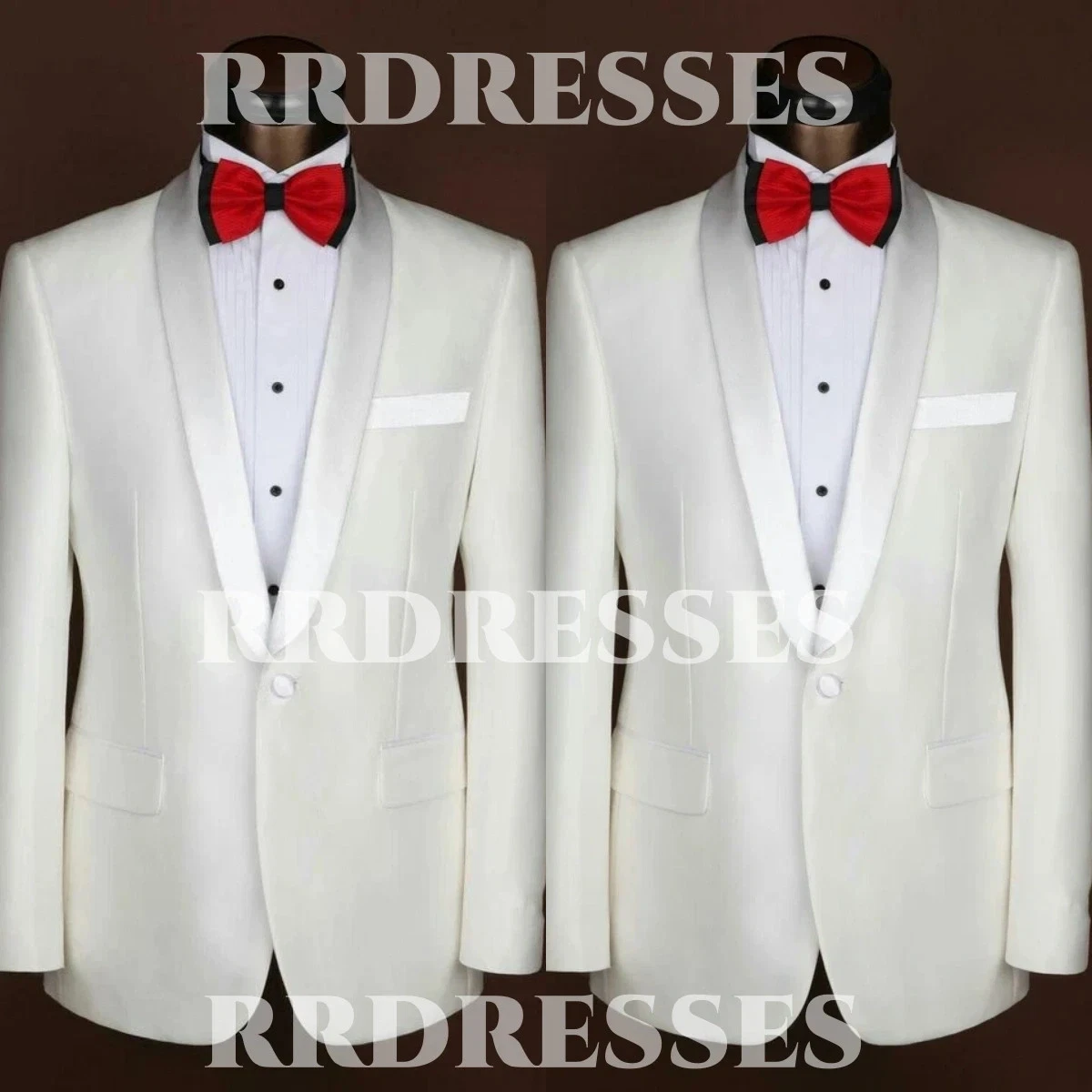 White Men's Suit Party Prom Wedding Groom Tuxedo Jacket Evening 2Pcs Shawl Lape