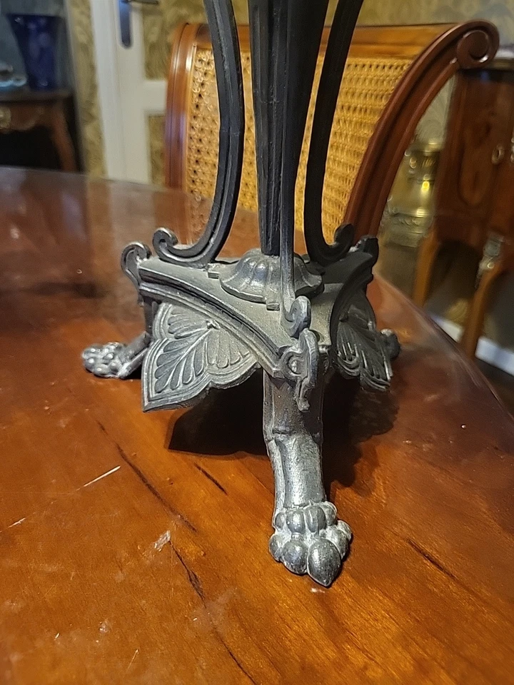 Ancien Chandelier Candélabre Tripode Regule Empire Palmette Retour D Egypte - Photo 4/4